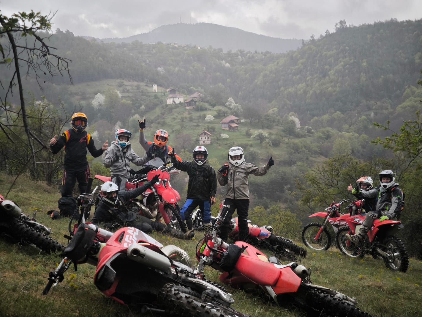 Enduro Brothers riders on a mountain trail in the Pirin Mountains, Bulgaria