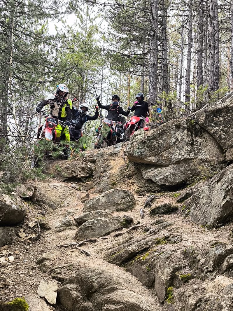 First-time enduro rider learning the controls on a forgiving forest track in the Pirin Mountains, Bulgaria