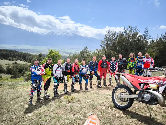 Husqvarna enduro bike on an open Pirin mountain ridge