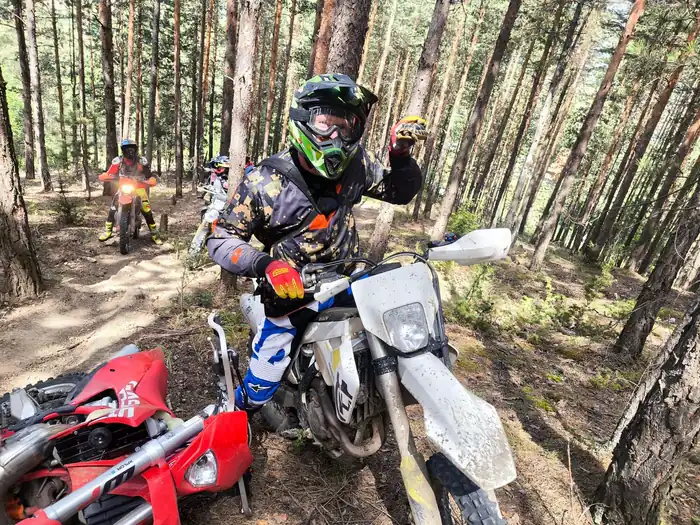 Technical hard-enduro section on a Bansko mountain trail