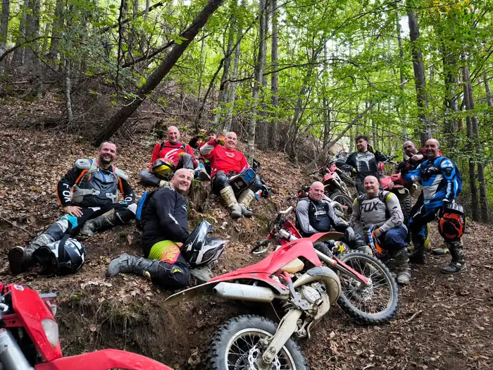 Enduro rider on a Pirin Mountains singletrack near Bansko