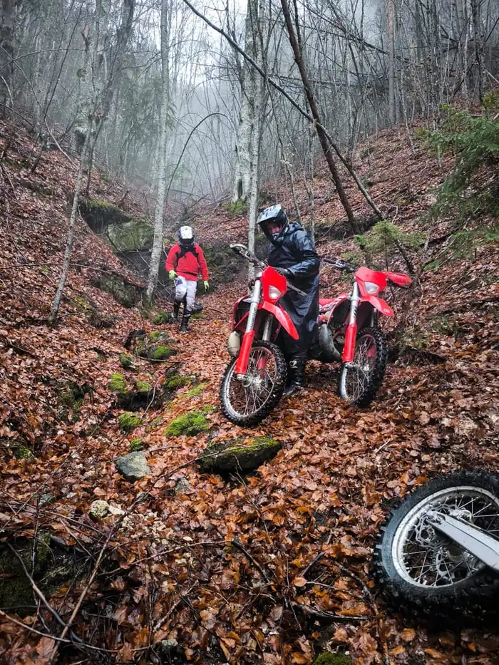 Husqvarna enduro bike on an open Pirin mountain ridge
